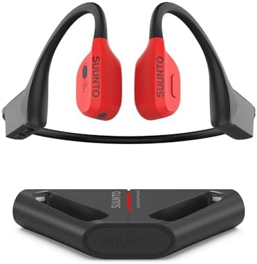 SUUNTO Wing Open-Ear Bone Conduction Headphone, Bluetooth Wireless Sport Headphone w/Head Movement Control, Built-in HD Mic, IP67 Sweatproof, Safety Lights, 10H Playtime & 20H w/Charging Stand, Red