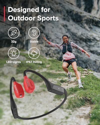 SUUNTO Wing Open-Ear Bone Conduction Headphone, Bluetooth Wireless Sport Headphone w/Head Movement Control, Built-in HD Mic, IP67 Sweatproof, Safety Lights, 10H Playtime & 20H w/Charging Stand, Red - Image 8