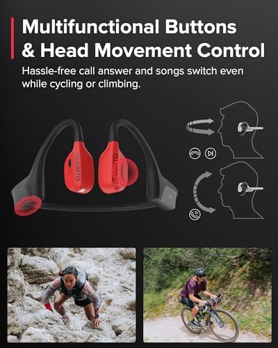 SUUNTO Wing Open-Ear Bone Conduction Headphone, Bluetooth Wireless Sport Headphone w/Head Movement Control, Built-in HD Mic, IP67 Sweatproof, Safety Lights, 10H Playtime & 20H w/Charging Stand, Red - Image 6